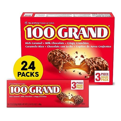 100 Grand Crispy Milk Chocolate with Caramel, Share Size Individually Wrapped Candy Bars, 2.2 oz each, Bulk 24 Count Box - Image 1
