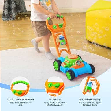 SLOOSH Bubble Lawn Mower Toddler Toys - Pretend Play Bubble Blower Machine Gardening Toy Leak-Proof for Indoor Outdoor Use, Push Toys Preschool Baby Boys Kids Halloween Birthday Gifts (Blue) - Image 5