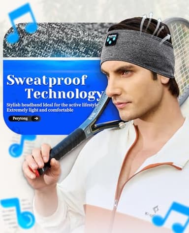 Perytong Sleeping Headphones Bluetooth Headband, Soft Long Time Play Sleeping Headsets with Built in Speakers Perfect for Workout,Running,Yoga,Travel, Darkgray - Image 2