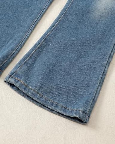 XUANHAO Girls' Cute Clothes - Size 6-7 Long Sleeve Zebra Striped Shirt & Denim Flared Pants Sets for Kids - Image 7