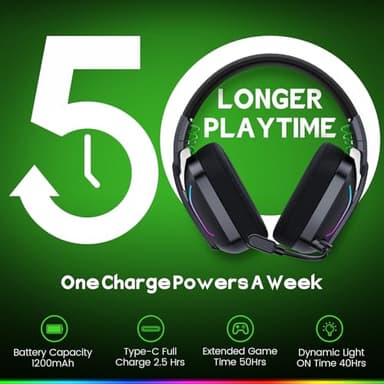 WESEARY Wireless Gaming Headsets for PC, PS5, PS4, Switch, Mac, 2.4GHz Wireless Gaming Headphone with ENC Noise Canceling Microphone, Bluetooth 5.4, Cool Lighting, 50H Battery, 50mm Drivers - Image 8