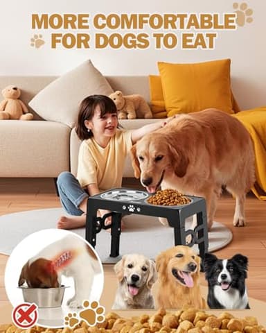 Jovrun Elevated Dog Bowls, Dog Feeder with Stainless Steel Dishes & Slow Feeder Bowl, 5 Heights Adjustable Raised Stand for Medium Large, Food Dishes with Non-Slip Feet - Image 7