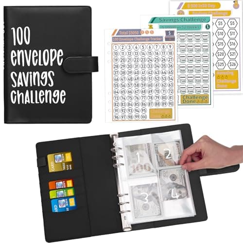 Ndsox 100 Envelopes Money Saving Challenge Binder, A5 Budget Binder with Cash Envelopes, Savings Challenges Book to Save $5,050, 10,000, 500, Budget Planner for Budgeting Planner Saving Money, Black - Image 1