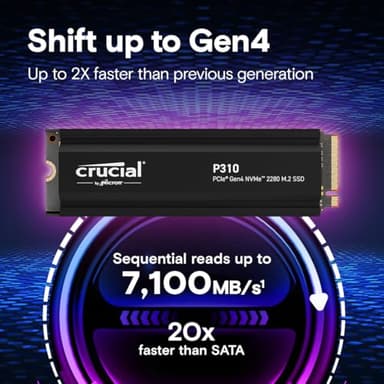 Crucial P310 1TB PCIe Gen4 2280 NVMe M.2 SSD with heatsink Up to 7,100MB/s – with Acronis Offer, Internal Solid State Drive (PC) – CT1000P310SSD5-01 - Image 2