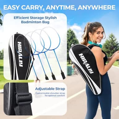HIRALIY Badminton Rackets Set for Backyards, Lightweight Badminton Set of 4, Includ 4 Rackets, 12 Nylon Birdies, Replacement Grip Tapes, 1 Carrying Bag, Outdoor Games for Adults Family Kids Beginners - Image 6