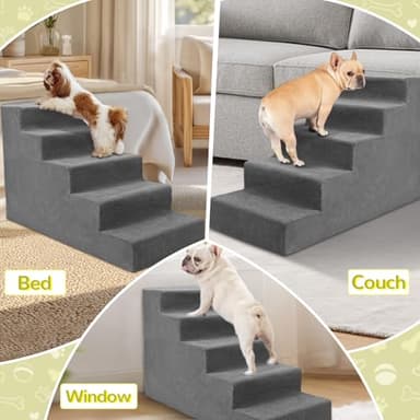Niubya Dog Stairs for Small Dog and Cats,23”H Non-Slip Bottom Pet Steps for High Beds and Couch,High-Density Foam Pet Stairs Grey,5 Steps - Image 6