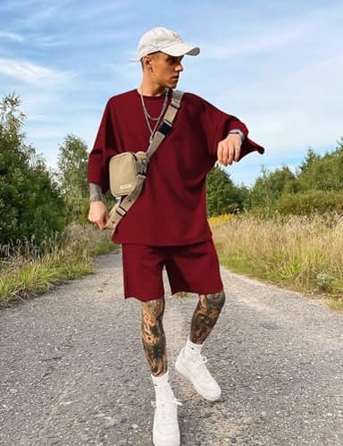 Babioboa Men's Sweatsuit Short Sleeve T Shirt Suit Summer Tee Short Sets Waffle Comfy Casual Sets for men - Image 4