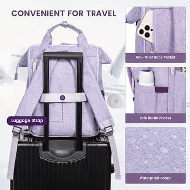LOVEVOOK Laptop Backpack, Travel Bag with 17.3 inch Laptop Compartment, Water Resistant Teacher Nurse Doctor Work Bag, Anti-theft Daypack, Purple - Image 5