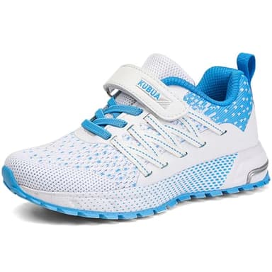 KUBUA Kids Sneakers for Boys Girls Running Tennis Shoes Lightweight Breathable Sport Athletic White Blue - Image 2