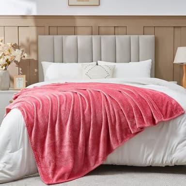 NEWCOSPLAY Super Soft Queen Blanket Coral Pink Premium Silky Flannel Fleece Leaves Pattern Lightweight Bed Blanket All Season Use (Coral Pink, Queen(90"x90")) - Image 7