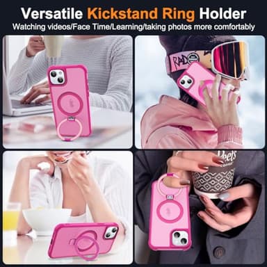 SKYLMW Compatible with iPhone 15 Case with Invisible Magnetic O-Ring Stand Military-Grade Translucent Case for iPhone 15 6.1" [Compatible with Mag-Safe][Great Grip Feeling], Rose - Image 5