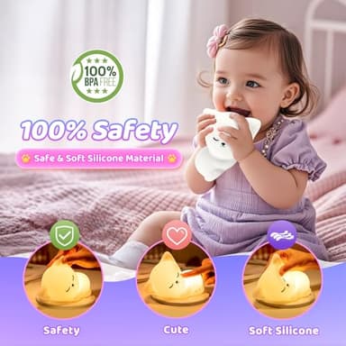 Night Light for Kids,16 Colors Cat Lamp Cute Lamp,Dimmable Baby Night Lights for Nursery,Silicone Rechargeable Nightlight for Kids Room,Kawaii Room Decor,Cat Gifts for Girls Gift for 3-6 Year Old Girl - Image 6