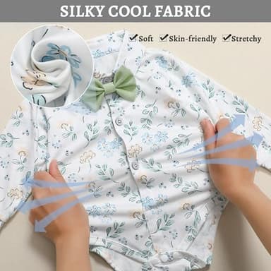SANMIO Baby Boy Clothes Suits Easter Outfit Baby Boy Collared Dress Shirt+Vest+Tie+Corsage+Pants 5Pcs Infant Gentleman Suits Sets Light Green 6-12M - Image 7