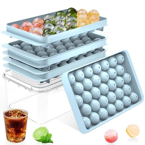 Ice Cube Tray with Lid and Bin – Round Ice Cube Trays for Freezer, BPA-Free Food-Grade Ice Mold, Stackable Ice Ball Maker, Iced Bucket Kits, Circle Ice Tray for Cocktails, Whiskey, Coffee, and Drinks - Image 1