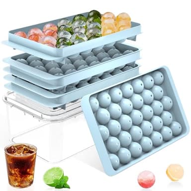 Ice Cube Tray with Lid and Bin – Round Ice Cube Trays for Freezer, BPA-Free Food-Grade Ice Mold, Stackable Ice Ball Maker, Iced Bucket Kits, Circle Ice Tray for Cocktails, Whiskey, Coffee, and Drinks - Image 1