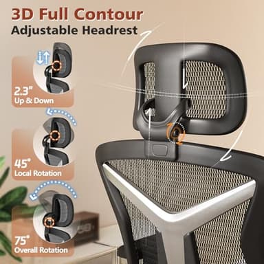 Ergonomic Office Chair with Foot Rest, Home Mesh Desk Chair with Adjustable Lumbar Support, 3D Armrest, 3D Headrest, 90°-135° Lockable Reclining Function, Comfy High Back Swivel Computer Gaming Chairs - Image 8