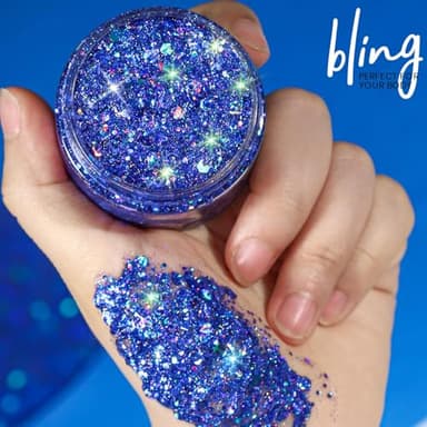 Teenitor Blue Body Glitter, Face Glitters, Body Glitter Gel, Hair Glitter Gel, 80g/2.8oz Holographic Blue Glitter Makeup for Face Body Hair - Image 3