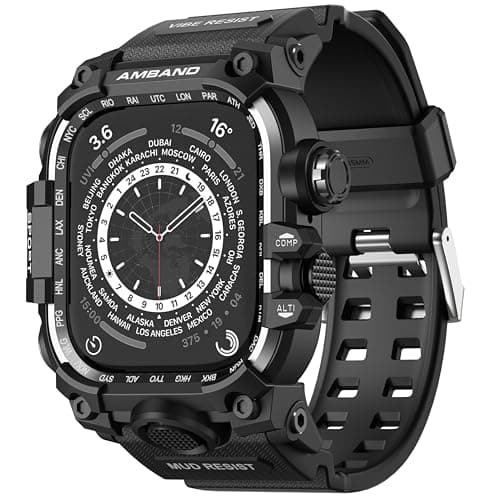 amBand Rugged Case with Band for Apple Watch 45mm, Compatible with Apple Watch (iWatch) Series 9/8/7, Military Grade Shockproof Bumper Cover, Tactical Band for Men, Matte Black - Image 1