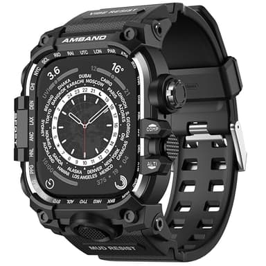 amBand Rugged Case with Band for Apple Watch 45mm, Compatible with Apple Watch (iWatch) Series 9/8/7, Military Grade Shockproof Bumper Cover, Tactical Band for Men, Matte Black - Image 1