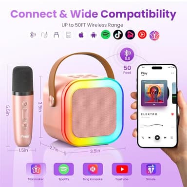 Mini Karaoke Machine for Kids Adults, Portable Bluetooth Speaker with 2 Wireless Karaoke Microphones,2025 TOP Birthday Gifts Toys for Girls 3, 4, 5, 6, 7, 8+Years Old Toddler Karaoke Player - Image 3