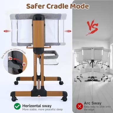 Ezebaby 3-in-1 Baby Bassinet, Rocking Baby Bassinets Bedside Sleeper, Adjustable Portable Crib for Newborn Infant with Wheels Storage Basket and Mesh Sides - Image 3