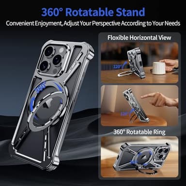 YOOVEI X Case for iPhone 14 Pro Case 6.1",with Kickstand 360°Rotatable Magnetic Ring Stand,[Compatible with MagSafe] Shockproof Aluminum Metal Phone Case Slim & Light Phone case,Gray - Image 5