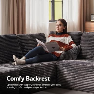 ovios Sectional Cloud Couch for Living Room, Modular Floor Sofa with Plush Corduroy, No Assembly Required, Big Comfy Couches Set with Fluffy Memory Foam, Stupendous U Shaped Sofas with Chaise, Grey - Image 5