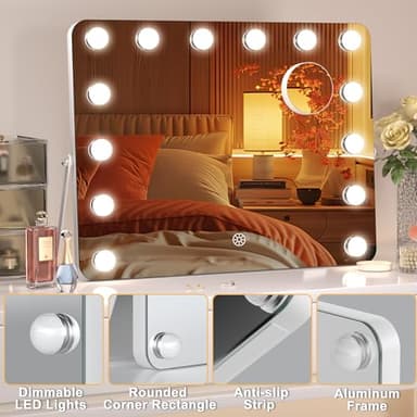Hasipu Vanity Mirror with Lights, Hollywood 18" x 14" LED Makeup Mirror, 3 Modes Light, Smart Touch Control Dimmable, 360°Rotation, Rounded Rectangle White Frame - Image 7