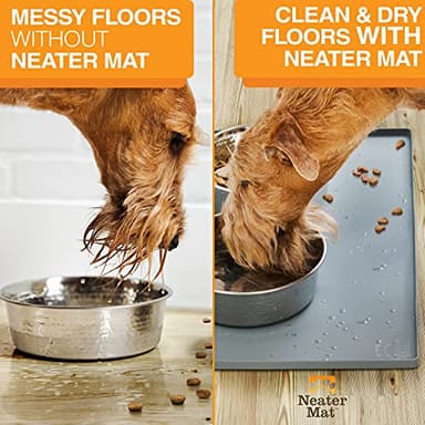 Neater Pet Brands Neater Mat Pet Mats for Food and Water, Cat & Dog Bowl Mat Waterproof Silicone, Feeding Tray, Dog Food Mats for Floors, Placemat w/Raised Edge for Under Bowls, 19" x 12", Grey - Image 5