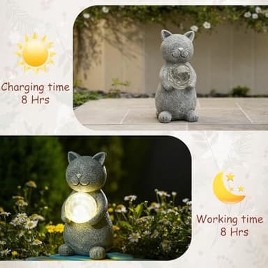 Solar Cat Statue Garden Decor - Cat Lover Gifts, with Gazing Solar LED Lights Ball Cats Decoration for Garden Yard Patio Lawn Balcony - Gifts for Mom Grandma (Gray - Image 5