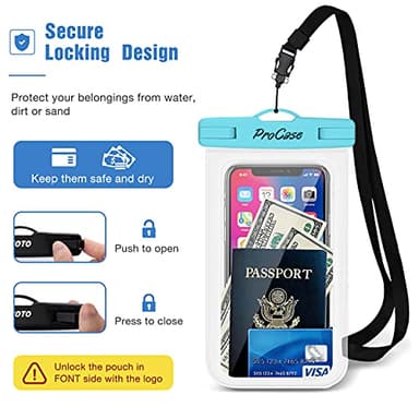 ProCase 4 Pack Waterproof Phone Pouch Dry Bag Underwater Case for iPhone 16 15 14 13 12 11 Pro Plus Max Mini Xs XR X 8 7, Galaxy S23 S22 S21 Ultra Note up to 7" -Blue Green Pink Yellow - Image 3