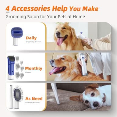 buenkee Dog Grooming Kit with Vacuum, All-in-One Pet Grooming Vacuum for Dogs and Cats, Low Noise Pet Hair Clipper & Shedding Brush, Dog Hair Remover, Cat Pet Groomer Set with Cleaning Brushes, White - Image 5