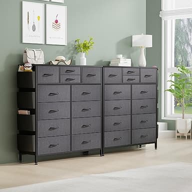 Lulive Dresser for Bedroom with 12 Drawers, Tall Dresser Chest of Drawers with Side Pockets and Hooks, Fabric Dresser Storage Tower for Closet, Hallway, Living Room (Dark Grey) - Image 6