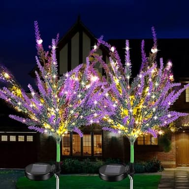 AMARS Garden Solar Lights Outdoor, Waterproof Purple Solar Powered Lavenders Flowers, 2 Lighting Modes, Warm White, Decorative Outside Decor for Pathway, Yard, Porch, Lawn, Party - Image 1
