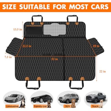 NECKORY Dog Back Seat Cover, Waterproof Scratch Proof Nonslip Dog Hammock for Car, Car Seat Cover for Back Seat with Sanitary Pad Mesh & Pocket for Cars SUVs and Trucks - S, Black/Orange - Image 2