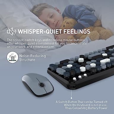 Keyboard and Mouse Wireless,Cute Retro Wireless Keyboard Mouse Combo with Round Key,2.4Ghz Dropout-Free Connection,Typewriter Keyboard Mouse Set for PC Laptop Desktop Computer-Grey Colorful - Image 6