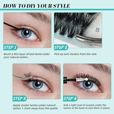Lash Extension Kit 320Pcs,DIY Individual Lashes Clusters Kit,Lash Bond And Seal,Lash Remover For Eyelashes Extensions,Lash Applicator Tool For False Eyelash Cluster Kit At Home(40D50D,D-Mix9-16mmKit) - Image 6