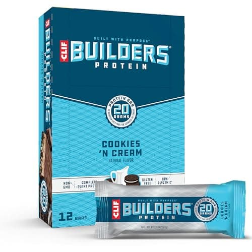 CLIF BUILDERS Protein Bars - Cookies 'n Cream Flavor - 20g Plant Based Protein - Gluten Free - Non-GMO - Low Glycemic - No Artificial Sweeteners - 2.4 oz. (12 Pack) - Image 1