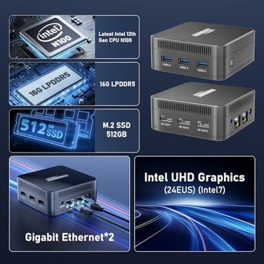 PAGEPINMU KP100 Mini PC - Intel N100, LPDDR5 16GB RAM, 512GB SSD | Triple 4K@60Hz Display | Silent Cooling | WiFi 6 & Dual Gigabit | Mini Computer Desktop Windows 11 Pro for Home Office & Business - Image 4
