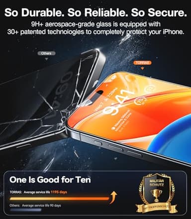 TORRAS Military-Grade Shatterproof for iPhone 16 Pro Screen Protector [9H+ Aerospace Tempered Glass＆ One-Step Installation] Full Coverage Fit Bubble Free Top-Notch Protection, 2 Pack, GlassGo X - Image 4