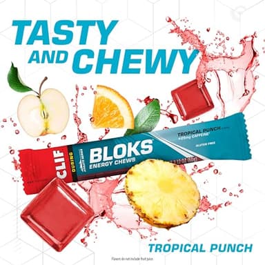 CLIF BLOKS - Tropical Punch Flavor with Caffeine - Energy Chews - Non-GMO - Plant Based - Fast Fuel for Cycling and Running - Quick Carbohydrates and Electrolytes - 2.12 oz. (18 Count) - Image 3