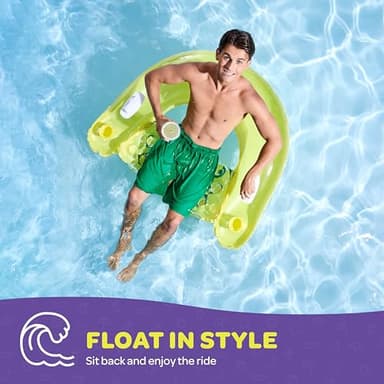 Pool Floats Adult [Set of 4] Inflatable Chair Floats with Cup Holders & Handles - Happy Colorful Pool Floaties - Pool Float Comes in 2 Fun Colors, Blue & Yellow, A Relaxing Floats for Swimming Pool. - Image 4