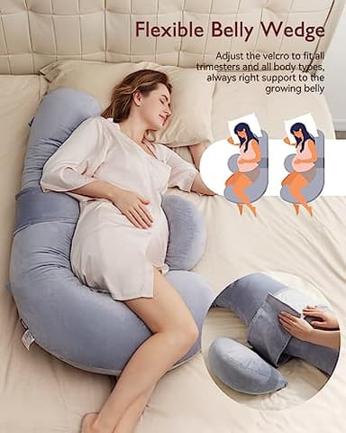 Momcozy Pregnancy Pillow, Original F Shaped Maternity Pillow for Pregnant Women with Adjustable Wedge Pillow, Full Body Support Pregnancy Pillows for Side Sleeping with Velvet Cover, Grey - Image 5