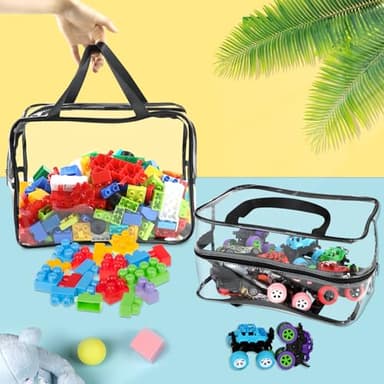 6 Packs Widen X-Large Toy Storage Bags 12.6×9.25×6.9In with Labels, Reusable Clear PVC Board Game Storage, Travel Waterproof Organizer Bags with Zipper for Building Blocks, Puzzle, Stuffed Animals - Image 4