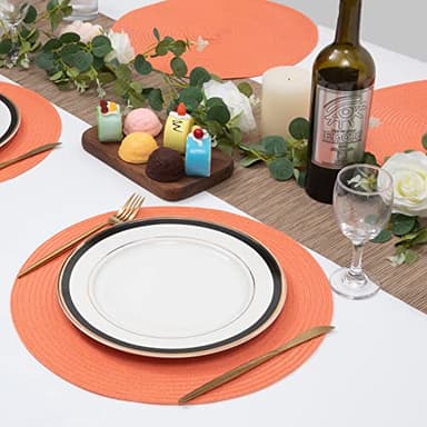 SHACOS Round Braided Placemats Set of 6 Washable Cotton Polyester Round Placemats for Kitchen Table 15 inch Round Table Mats (Coral, 6) - Image 7