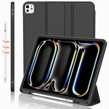 iMieet iPad Pro 13 Inch Case M4 (2024) with Pencil Holder, Trifold Stand Smart Case with Soft TPU Back, Auto Wake/Sleep (Black) - Image 1