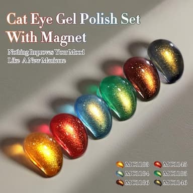 Double Rhythm Cat Eye Gel Nail Polish Set of 6 Same Color Same Bottle 0.5 Oz Shimmer Glitter with Magnet Holographic Reflective Magnetic UV Polish Kit (Golden Black Brown Red Blue Green-T6-33) - Image 8