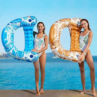 Jasonwell Inflatable Pool Float Chair - 2 Pack Pool Floaties Chair Floats Loungers for Swimming Pools Floating Lounger with Cup Holders Toy Party Floaties for Adults L - Image 6