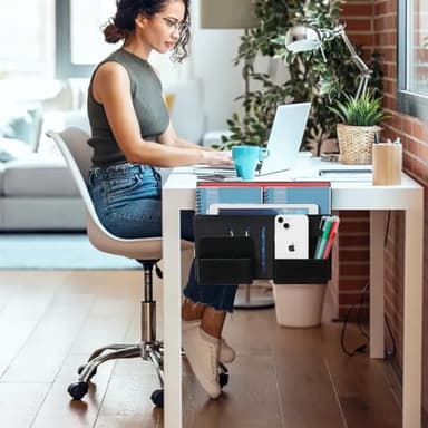 MAXECHO Desk Side Storage, Under Desk Laptop Mount, Table Side Hanging File Organizer, No Drill Clamp On Cable Management Tray, Laptop Holder with Magnetic Pen Holder for Office and Home, Load 22 Lbs - Image 7