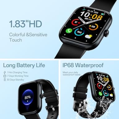 Smart Watch(Answer/Make Call), 1.83" Smartwatch for Men Women, 110+ Sport Modes, Heart Rate/Sleep/Spo2 Monitor, IP68 Waterproof, Pedometer, HD Touchscreen, Activity Tracker for Android iOS, Black - Image 6